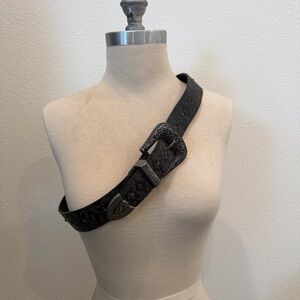 Free People Black Embossed Outlaw Belt with Silver Buckle